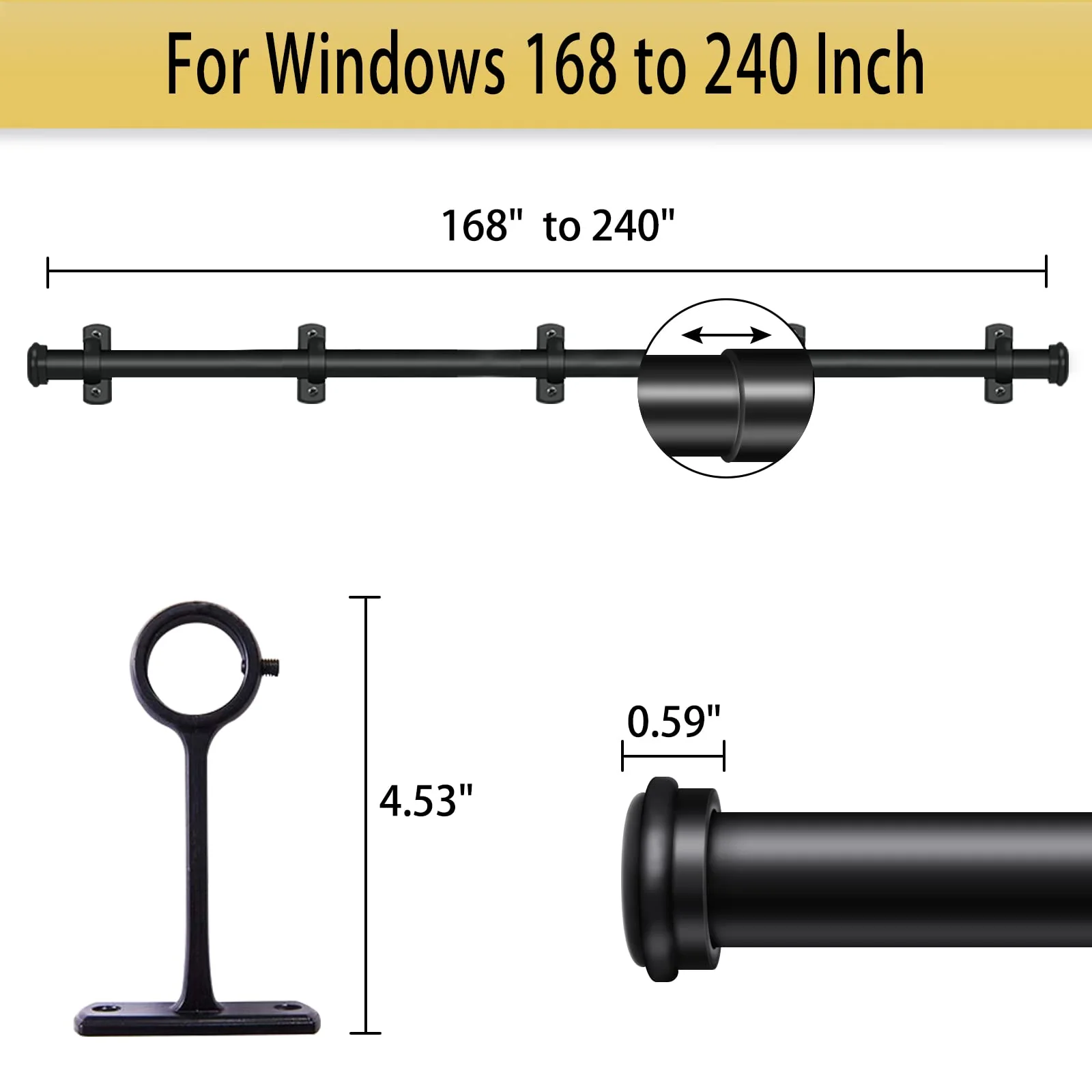 Curtain Rods, 1 Inch Diameter Curtain Rods for 168" to 240", Black Outdoor Curtain Rod, Hanging Curtain Rod with Brackets - Image 6
