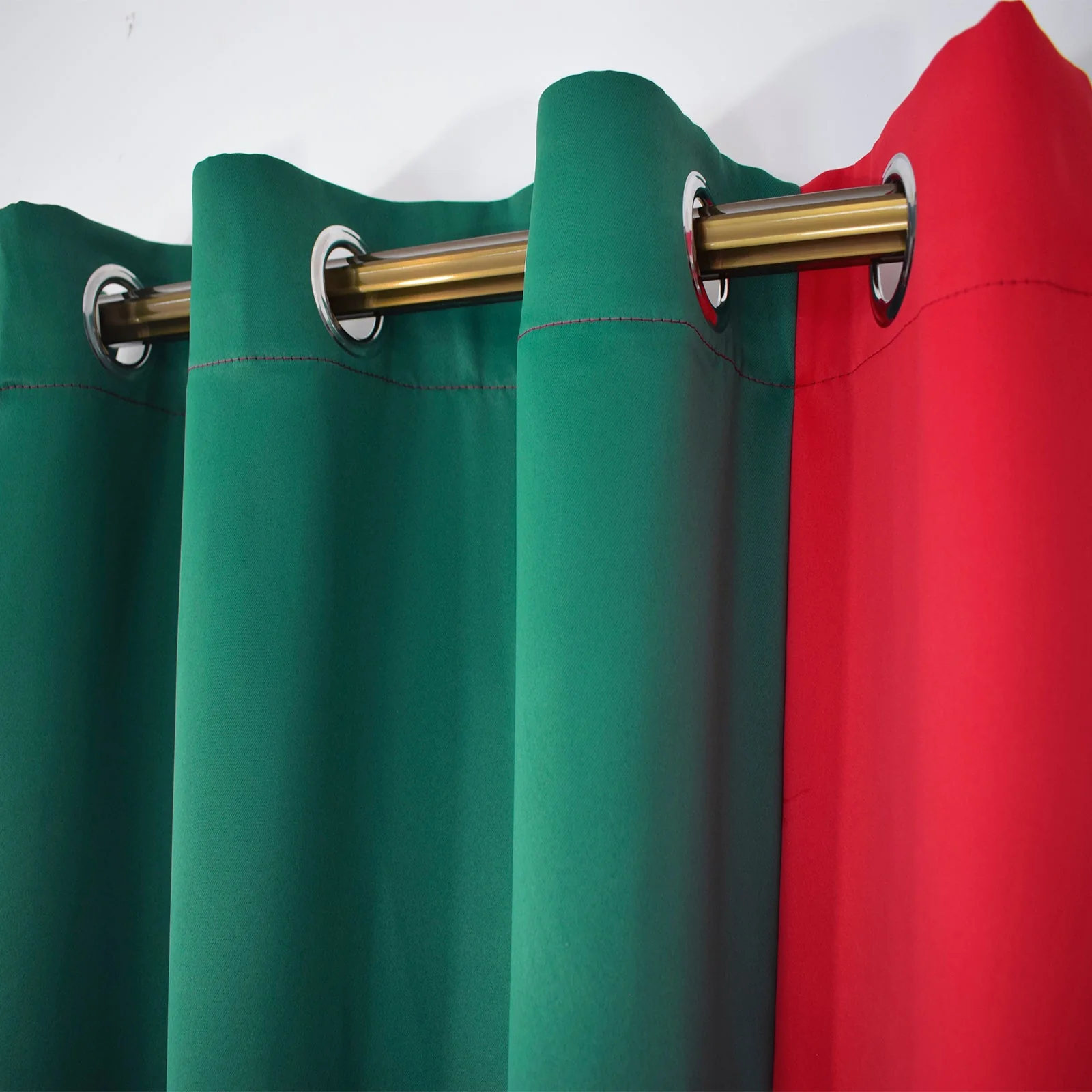 Indoor Grommet Top Curtains, Christmas Curtains, Red & Green Stitching Color Curtains, Indoor Christmas Curtains,2 Pcs - Image 13