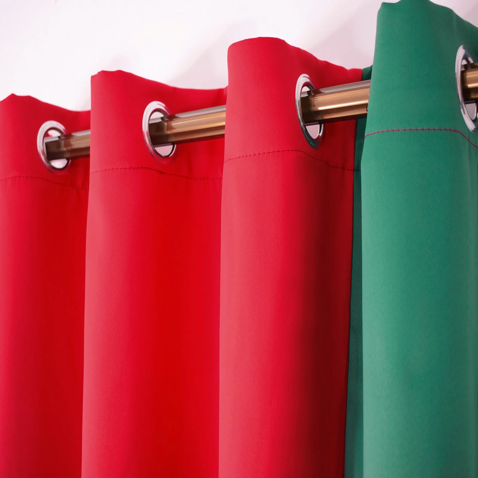 Indoor Grommet Top Curtains, Christmas Curtains, Red & Green Stitching Color Curtains, Indoor Christmas Curtains,2 Pcs - Image 4