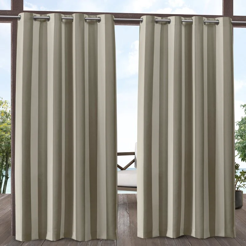 Striped Outdoor Waterproof Grommet Top Curtains, 1 Panel - Image 12