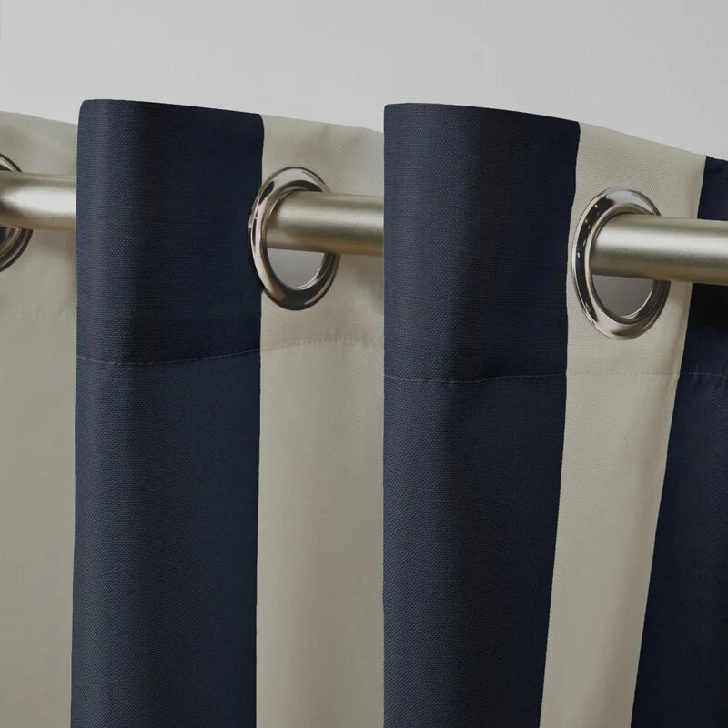 Striped Outdoor Waterproof Grommet Top Curtains, 1 Panel - Image 4